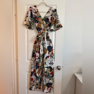 True Destiny Tropical Print Wide Leg Romper – Size Small – Shorts Underneath